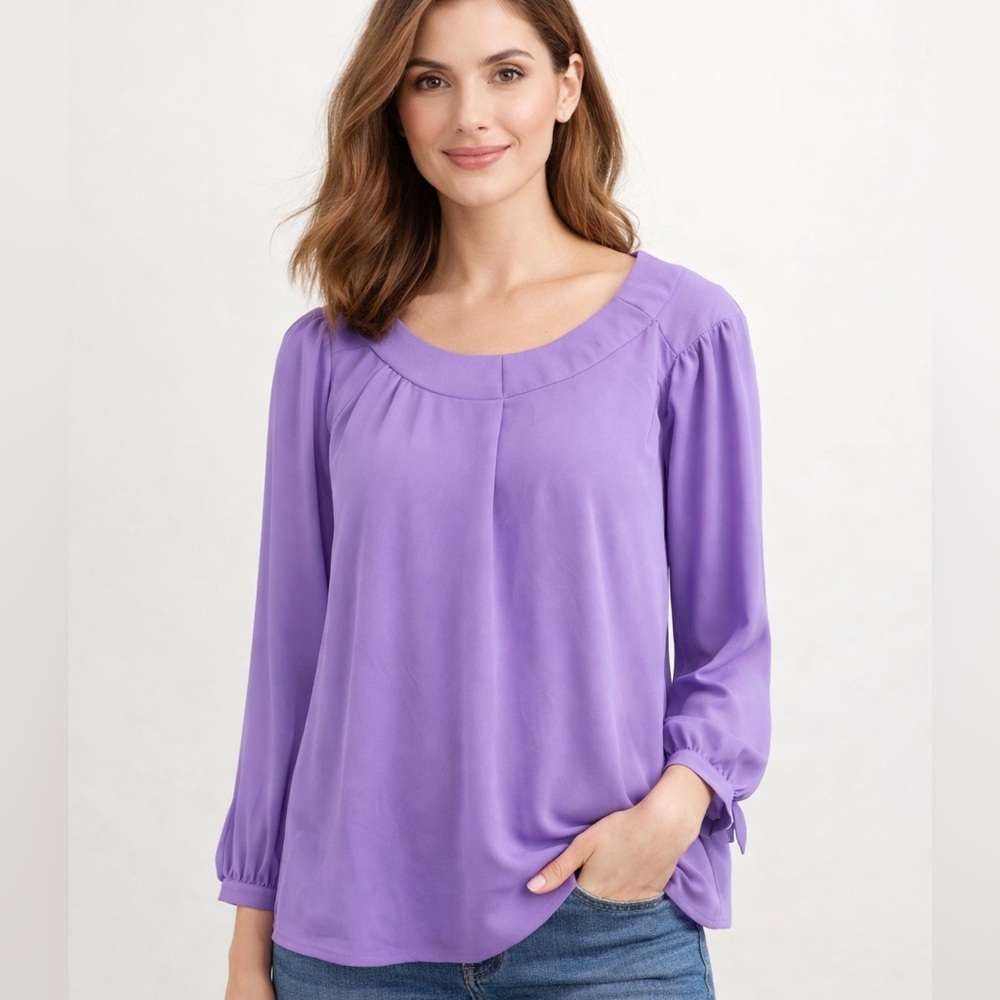 Purple 3/4 sleeve chiffon-like blouse